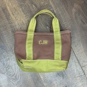 Vintage 90s LL Bean Boat and Tote Mini Brown Green Rare Color Made In USA Bag